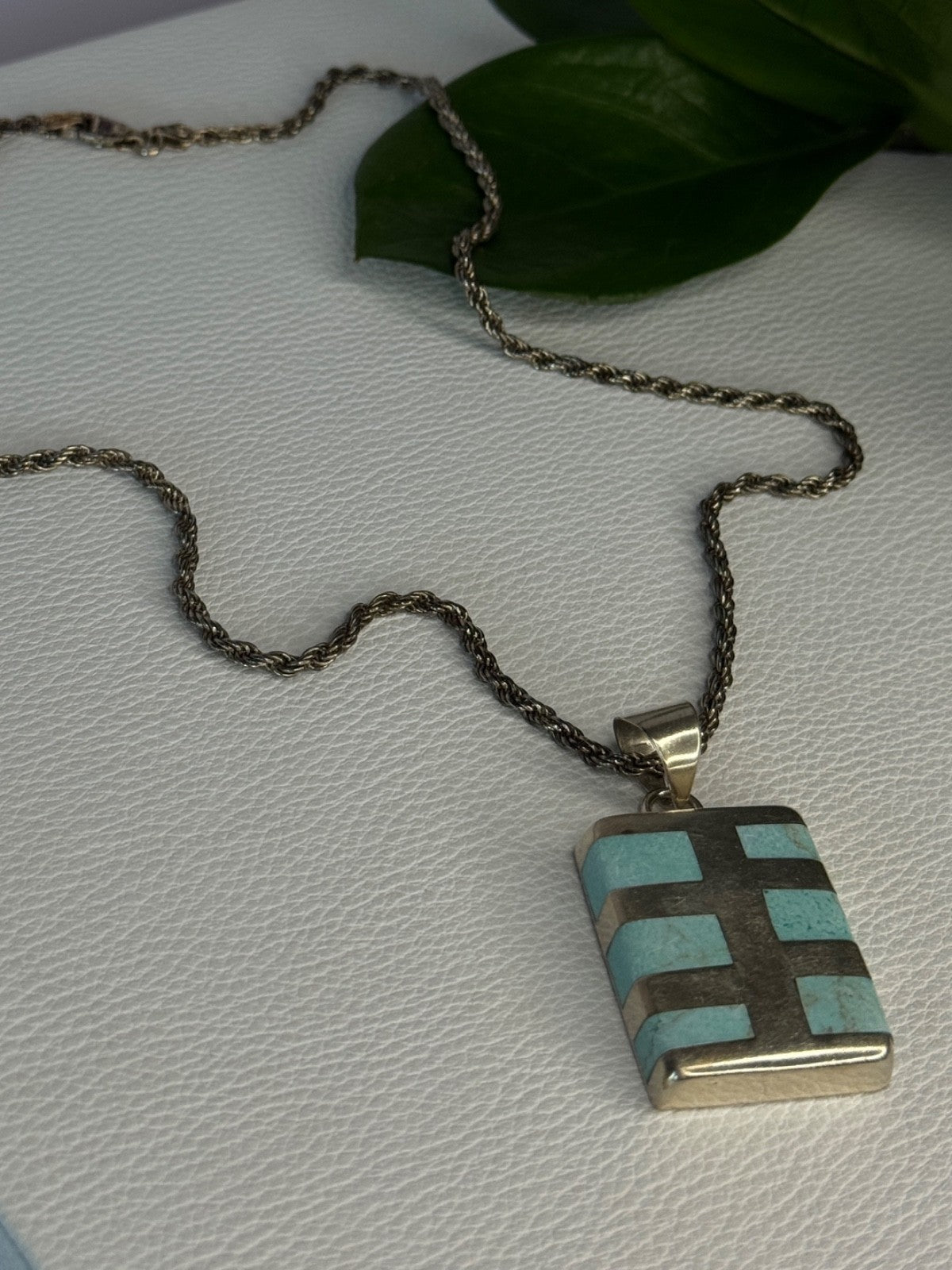 Vintage 925 Sterling Silver Turquoise Necklace Length 18 Inch