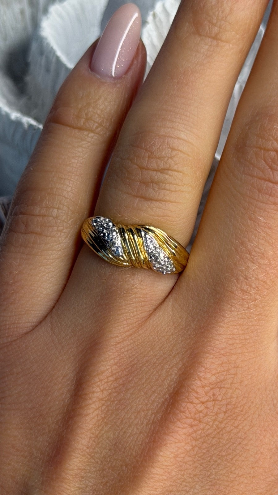 925 Sterling Silver Gold Plated Diamond Ring Size 6.5
