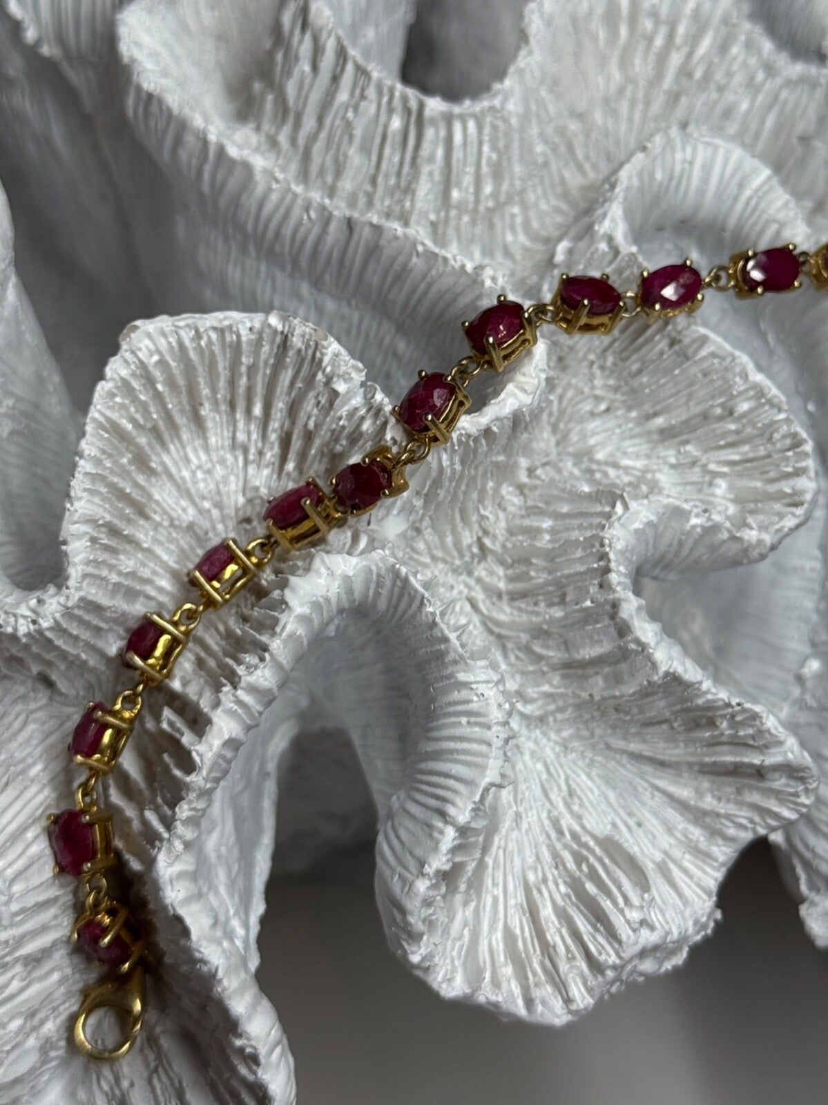 925 Sterling Silver Gold Plated Ruby Bracelet Length 7 Inch