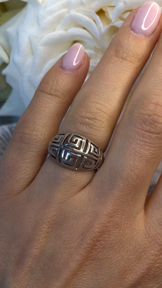 Greek Key 925 Sterling Silver Tribal Pattern Ring Size 6