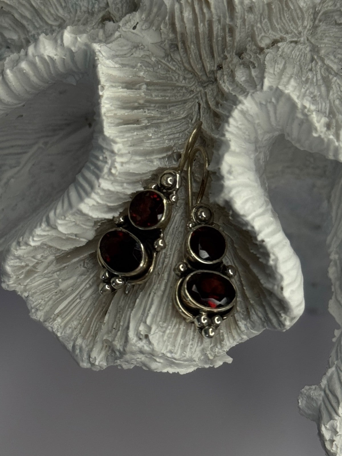 925 Sterling Silver Garnet Earrings Length 1.15 Inch