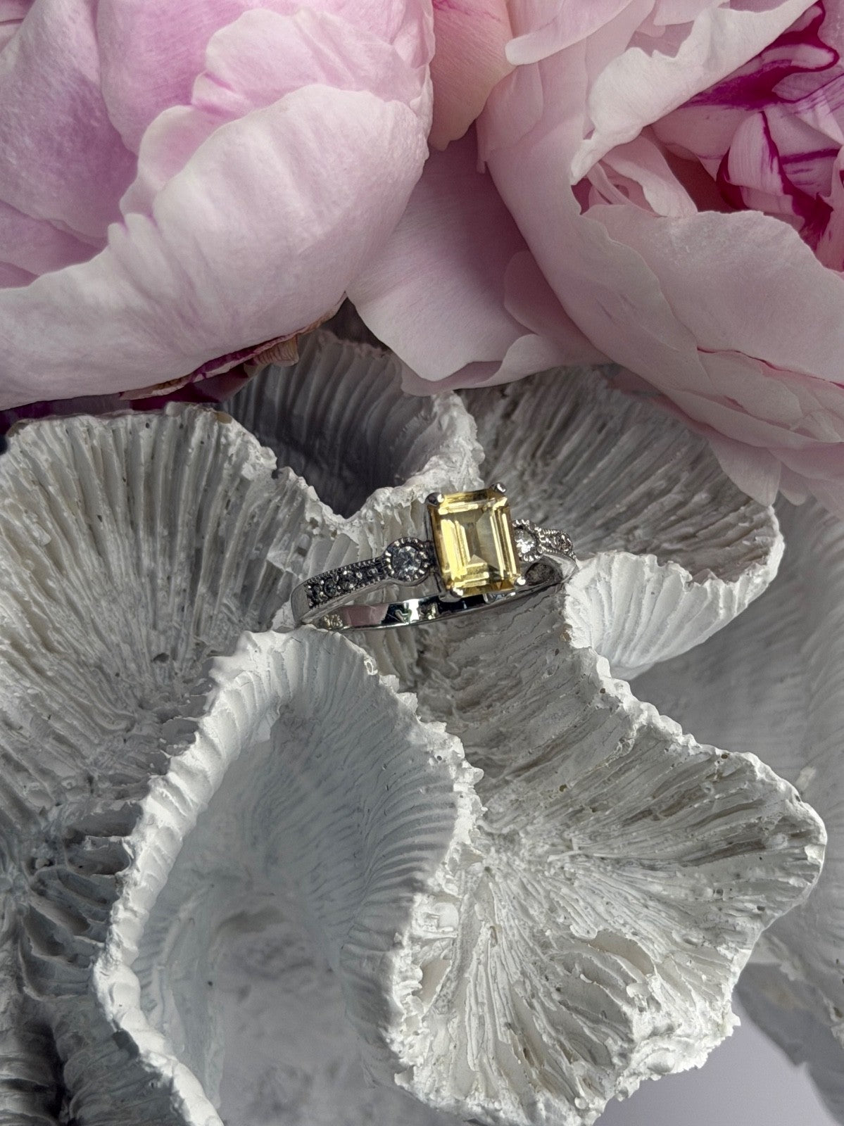 925 Sterling Silver Citrine & Beryl Ring Size 10