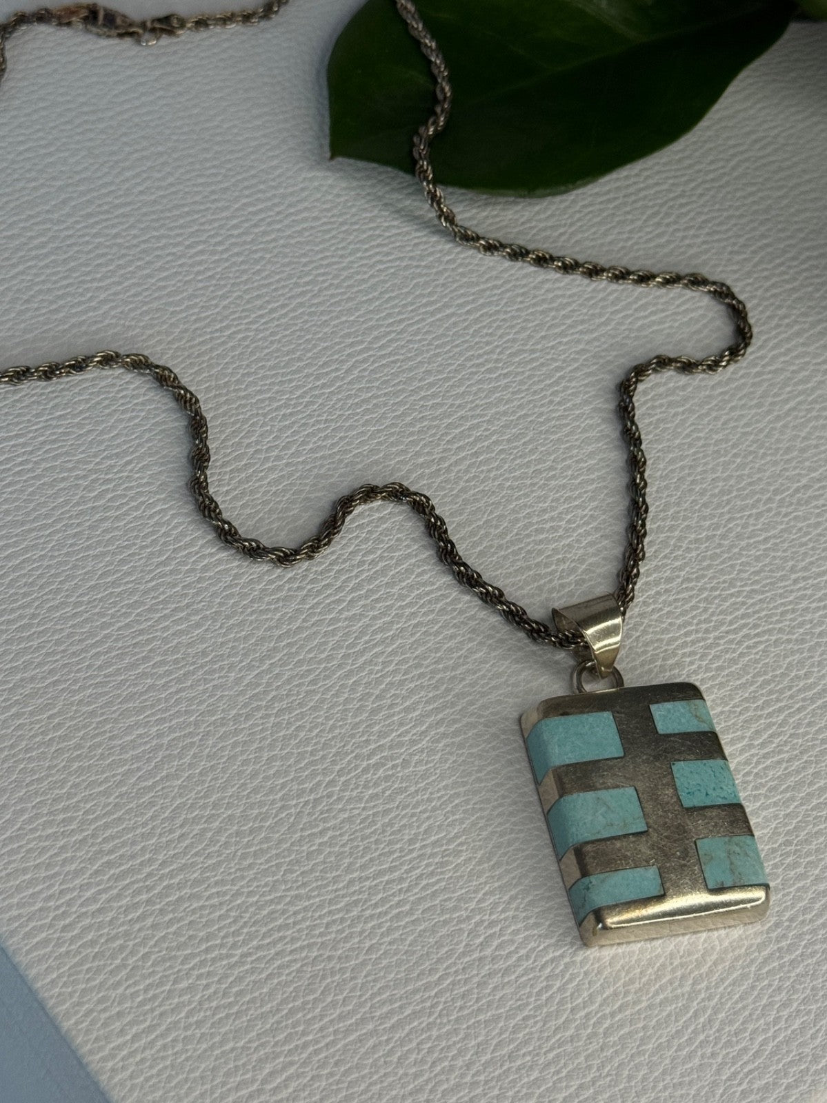 Vintage 925 Sterling Silver Turquoise Necklace Length 18 Inch