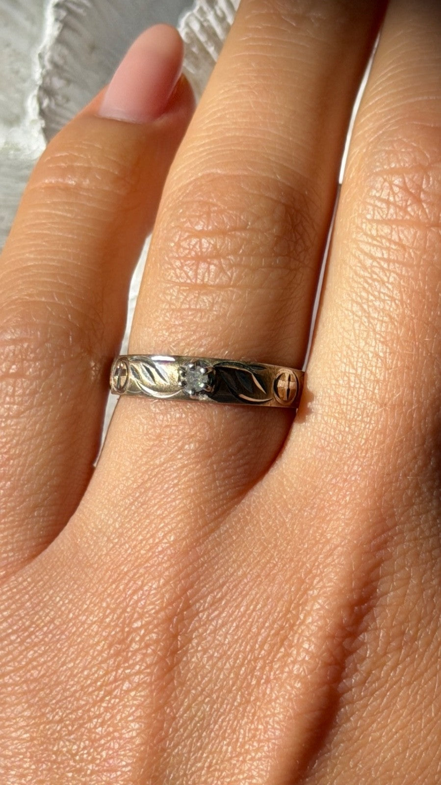 925 Sterling Silver 10K Yellow Gold Diamond Ring Size 7