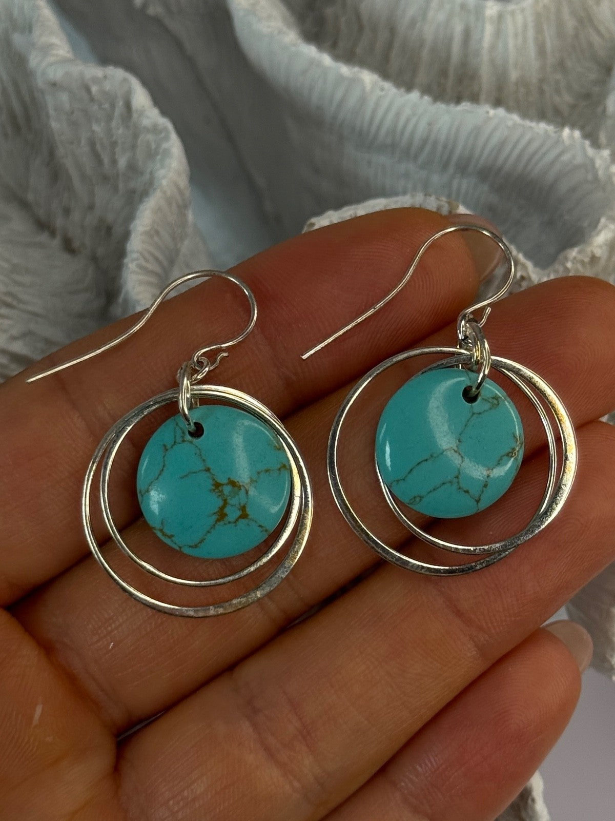 925 Sterling Silver Turquoise Earrings Length 1.60 Inch
