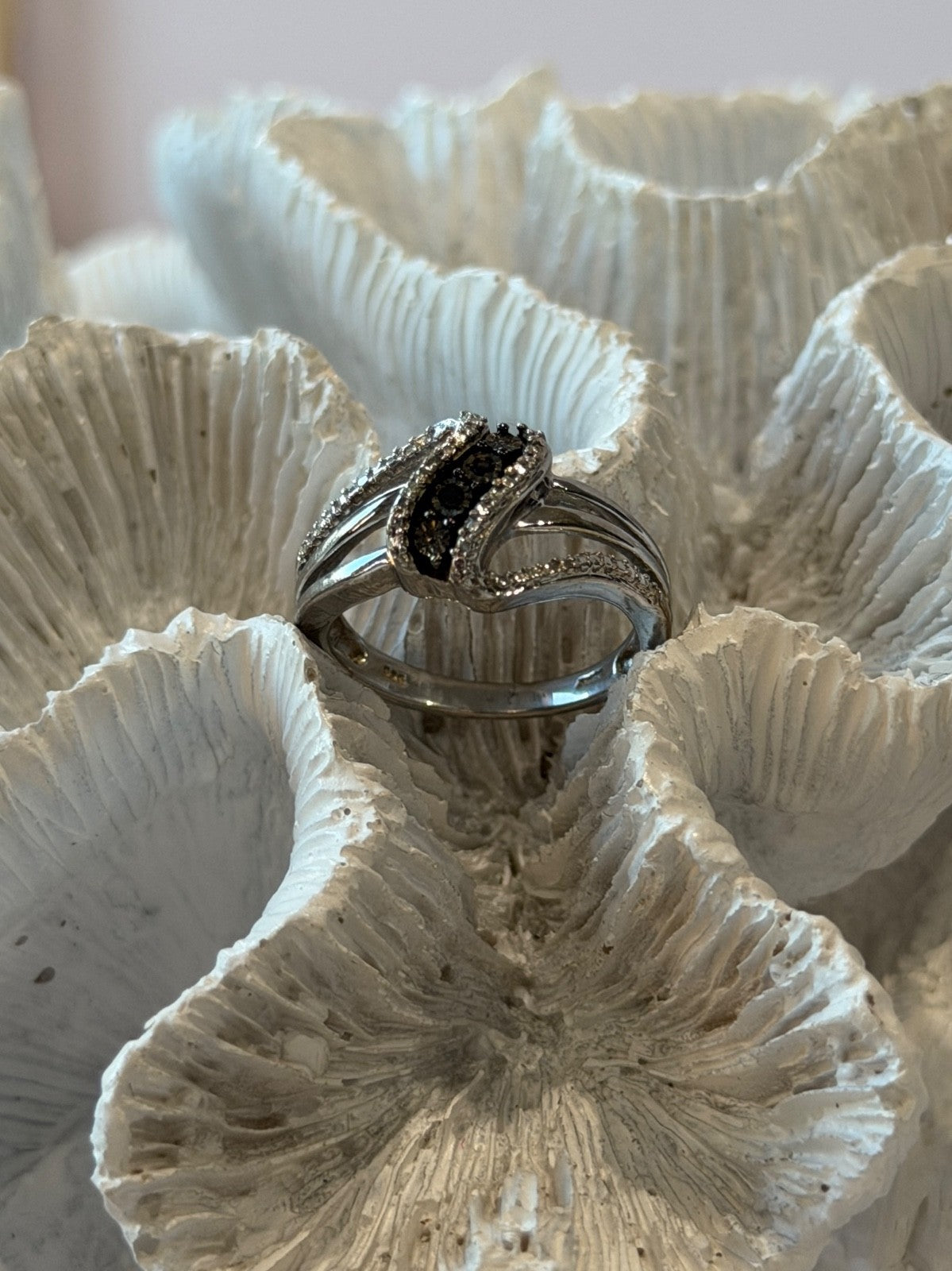 Jwbr 925 Sterling Silver Black & White Diamond Ring Size 7