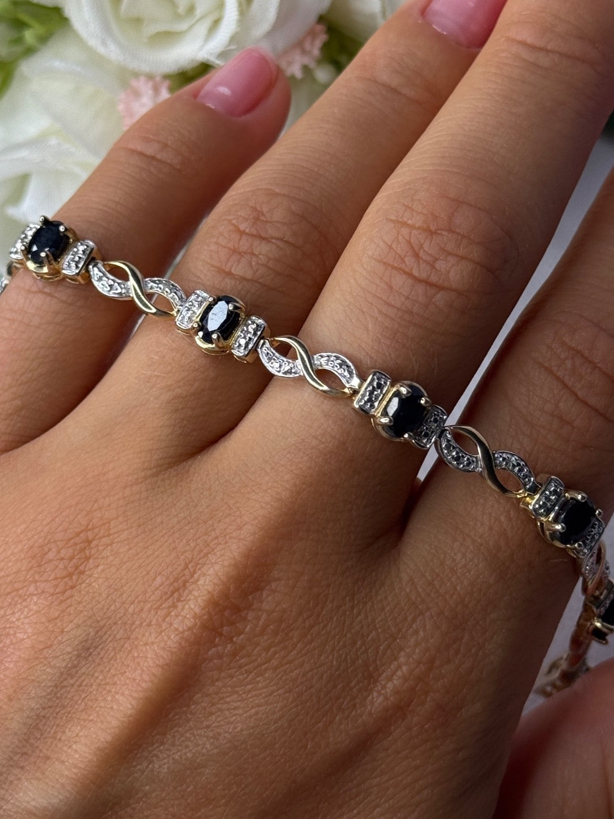 925 Sterling Silver Gold Plated Sapphire Bracelet Length 8.5 Inch