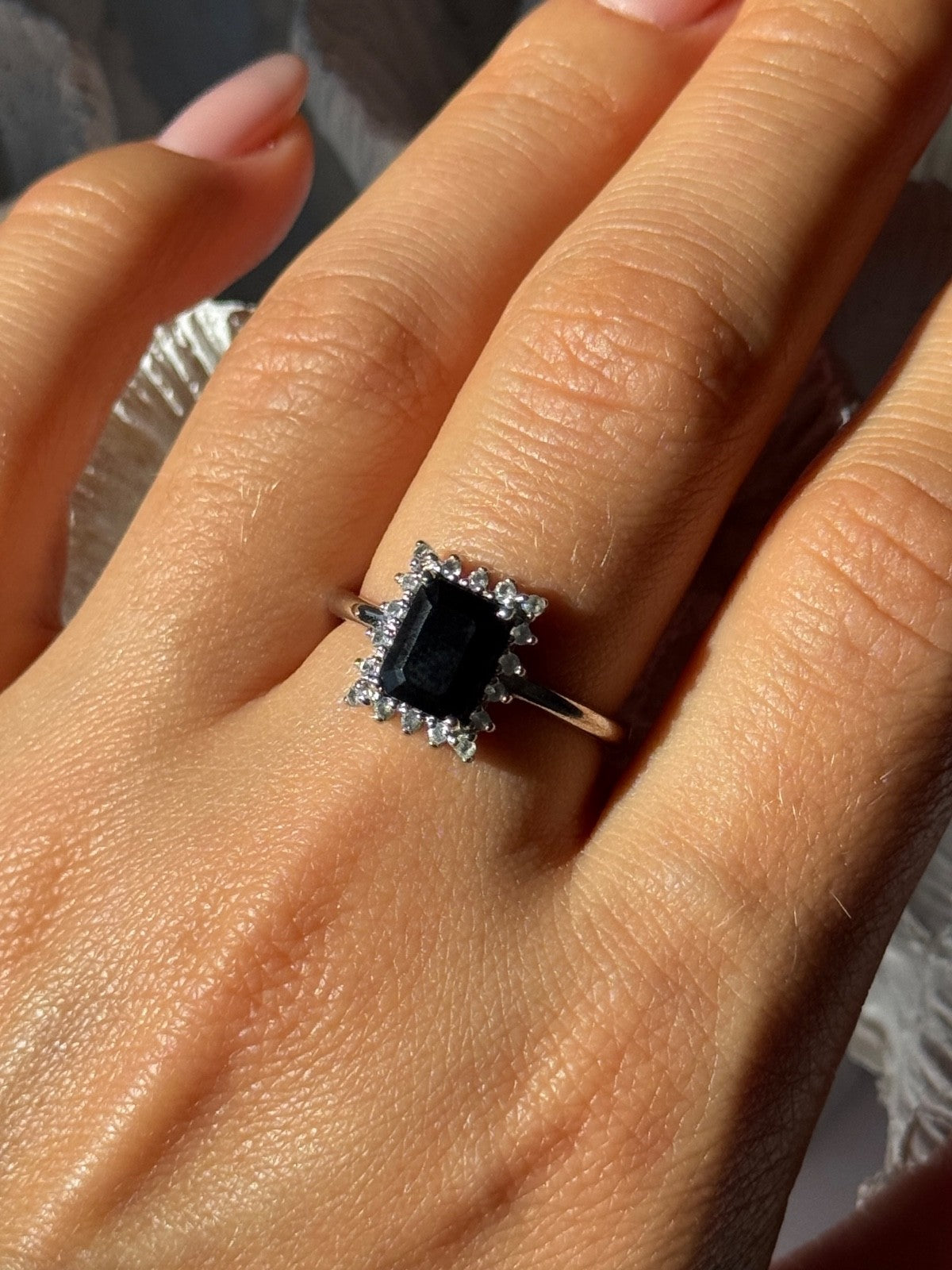 925 Sterling Silver Onyx & Beryl Ring Size 9