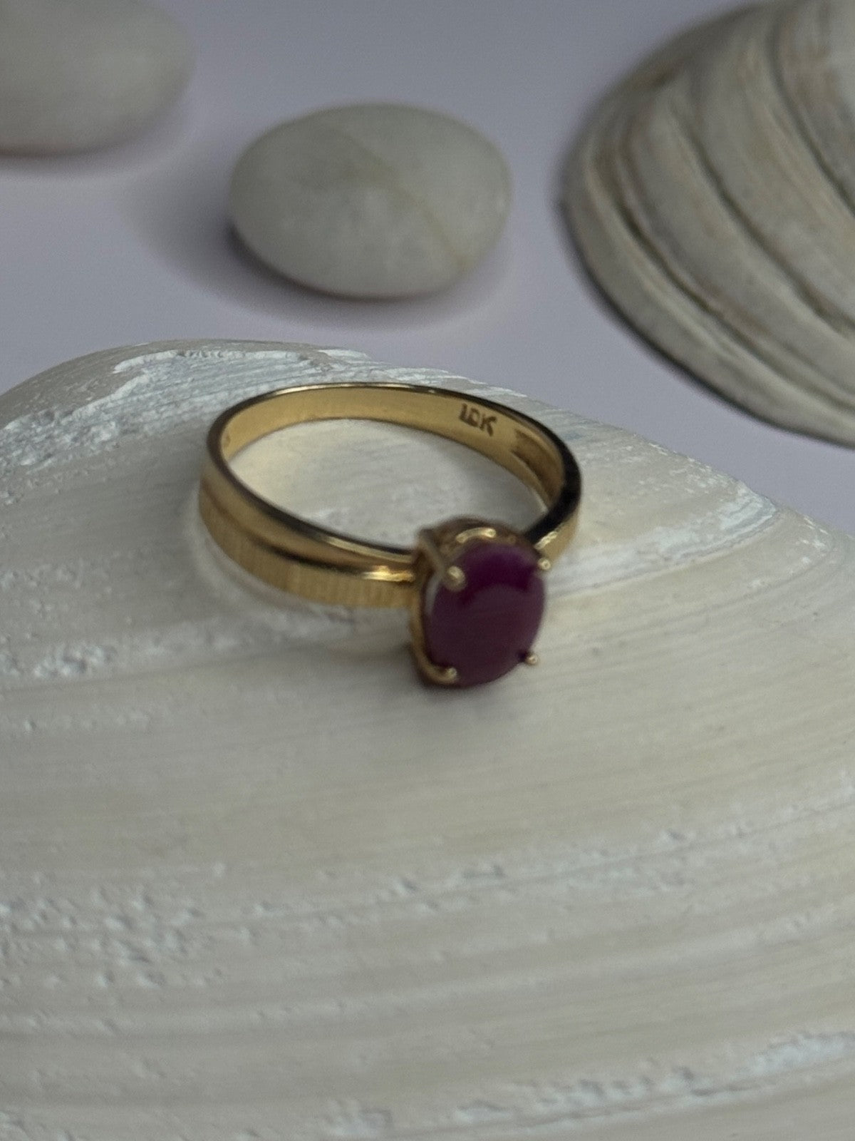 Elegant 10K Yellow Gold Ruby Ring Size 7