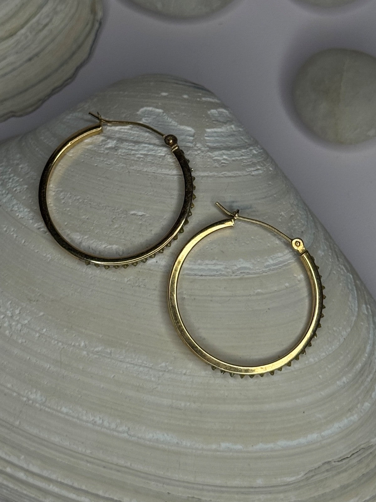 14K Yellow Gold Peridot Earrings Hoops Length 1 Inch