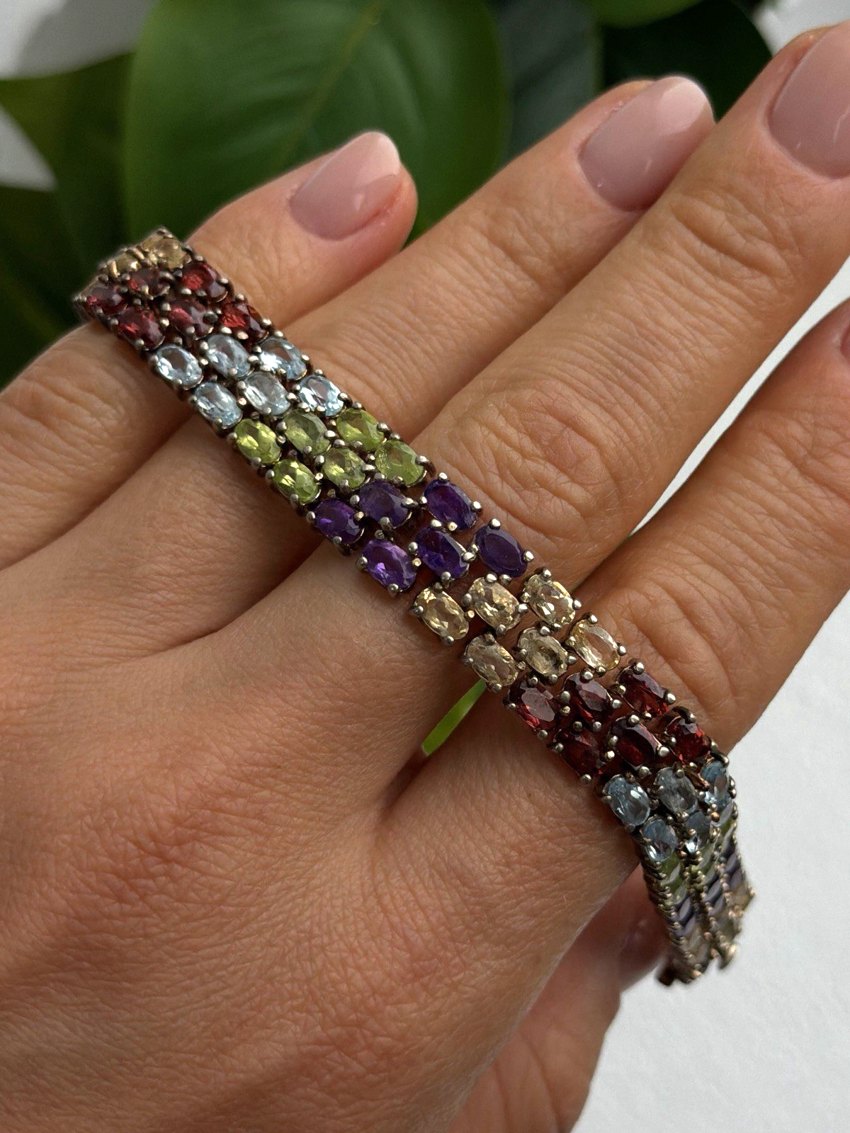 Luxury Rainbow Tennis 925 Sterling Silver Multicolor Gemstones Bracelet 7