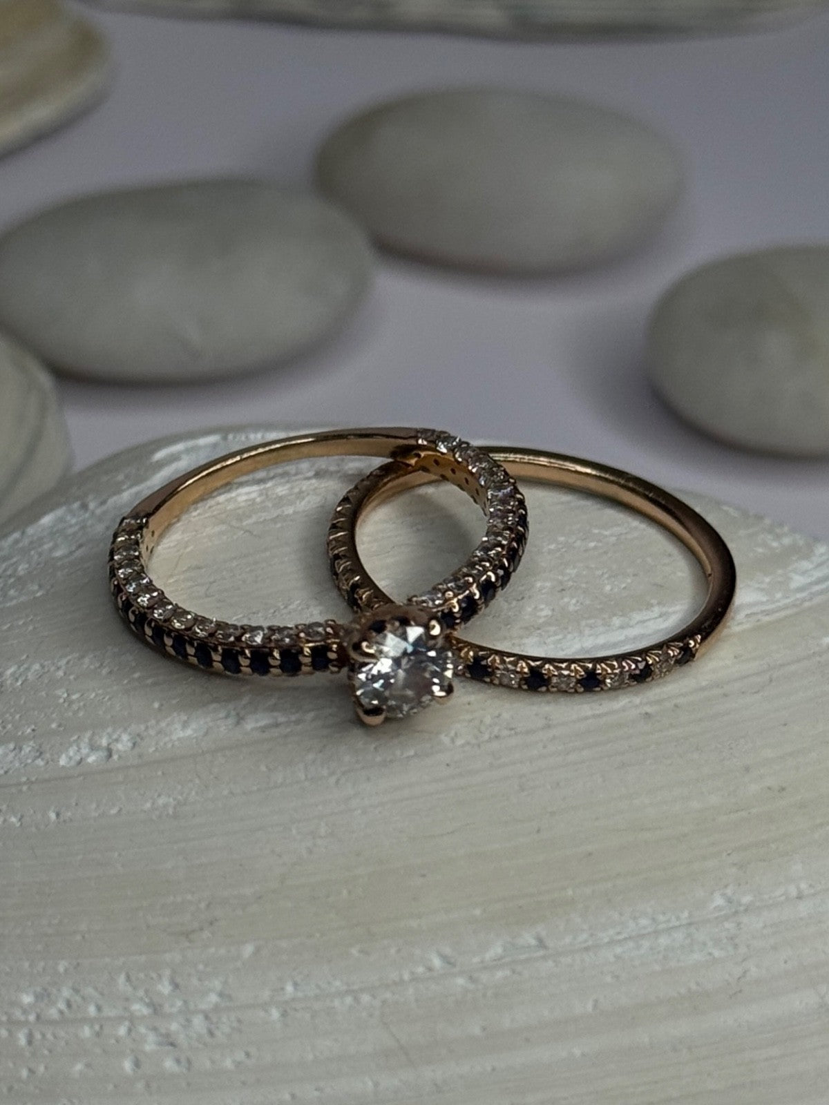 14K Rose Gold Sapphire & Diamond Set of Rings Size 7
