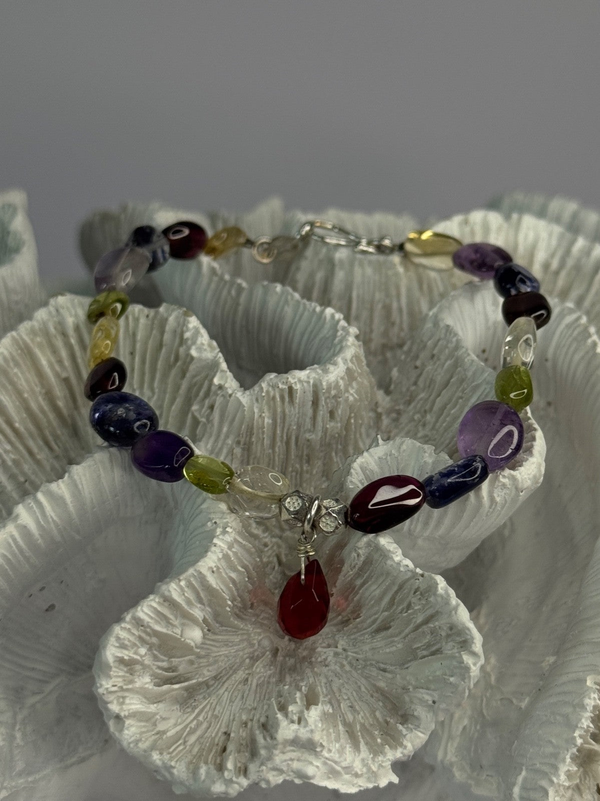 925 Sterling Silver Multi Color Gemstones Bracelet Length 7.5