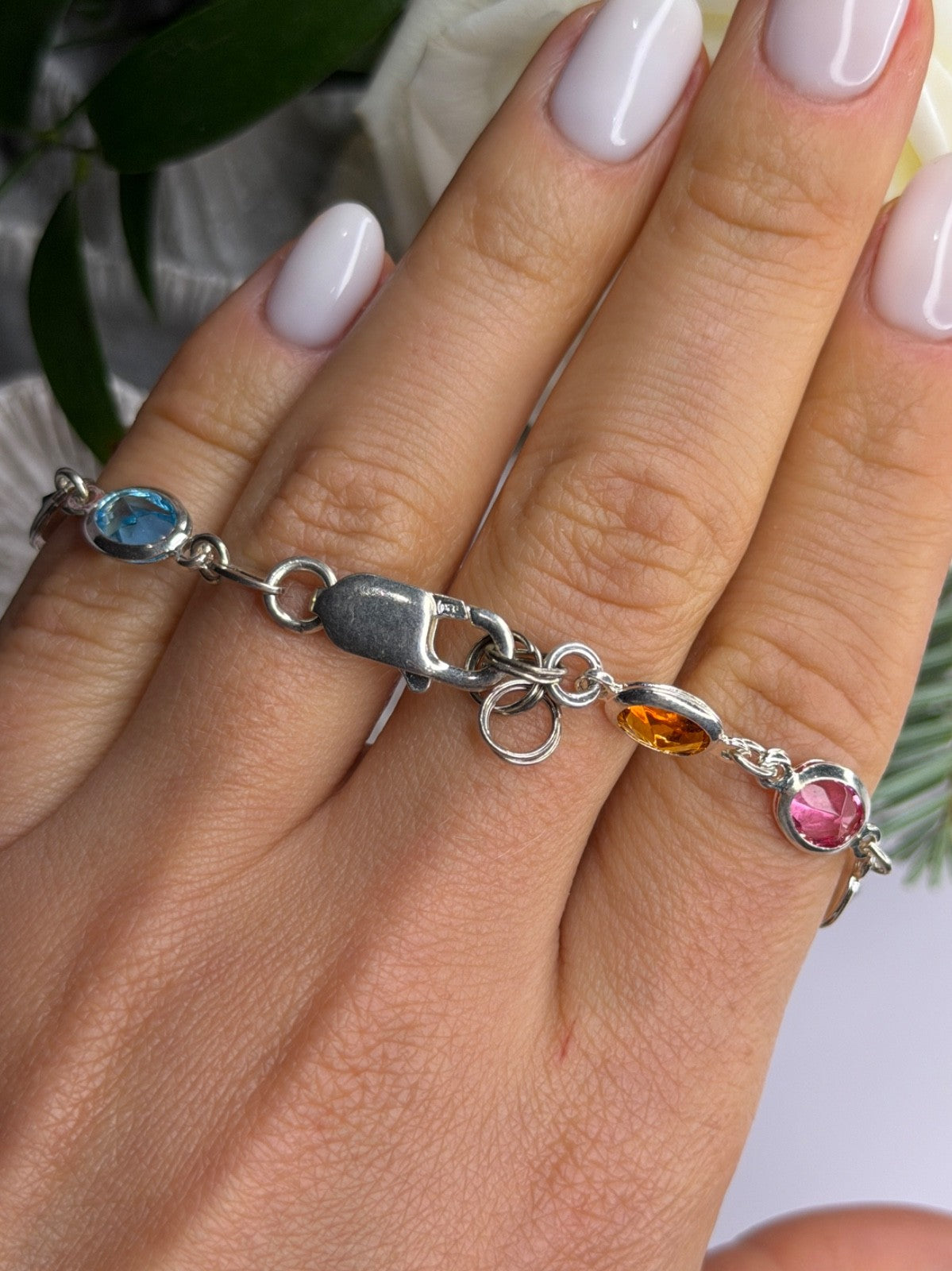 Italy Milor 925 Sterling Silver Multi Color Crystals Bracelet Size 7.5