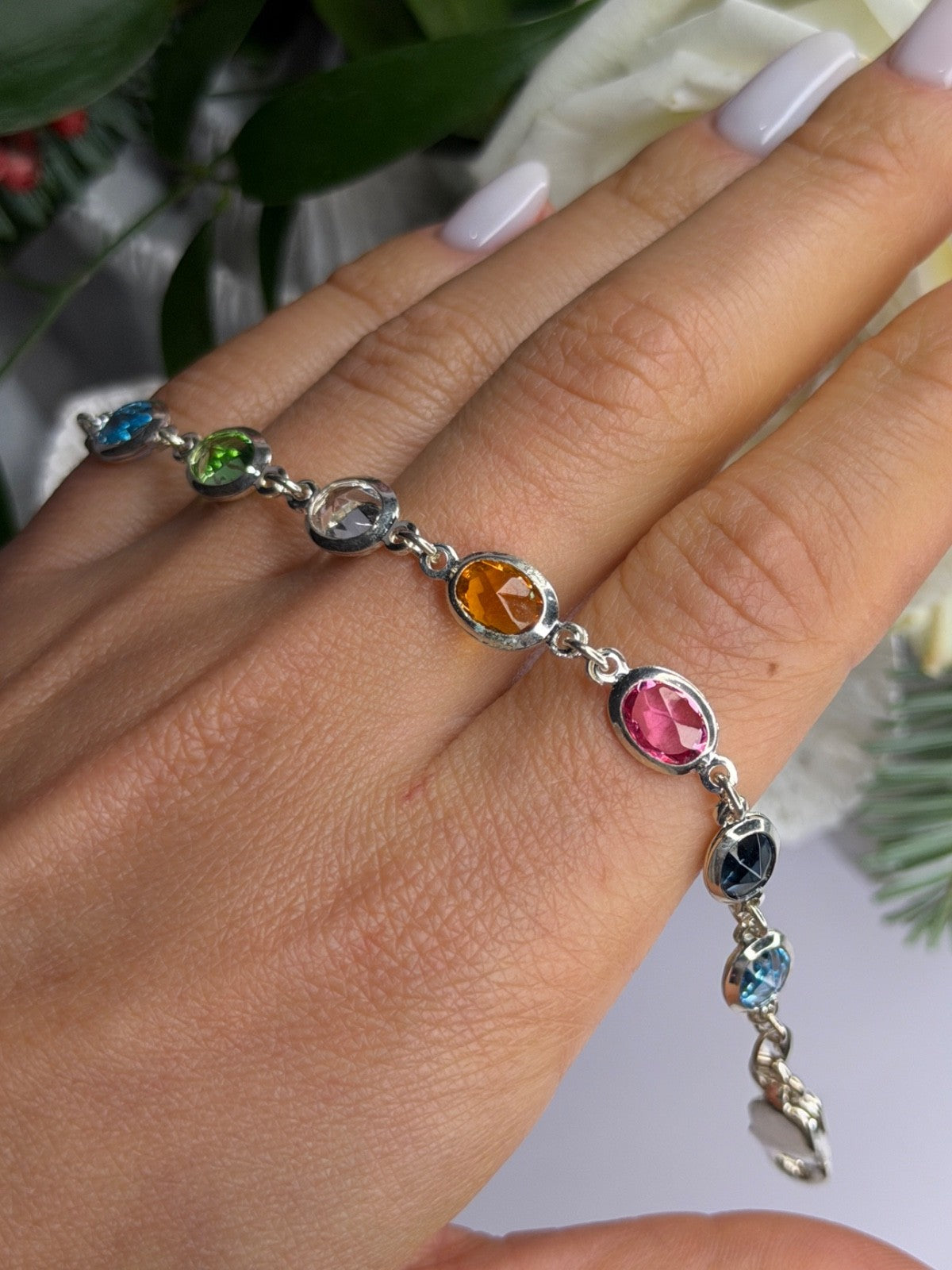 Italy Milor 925 Sterling Silver Multi Color Crystals Bracelet Size 7.5