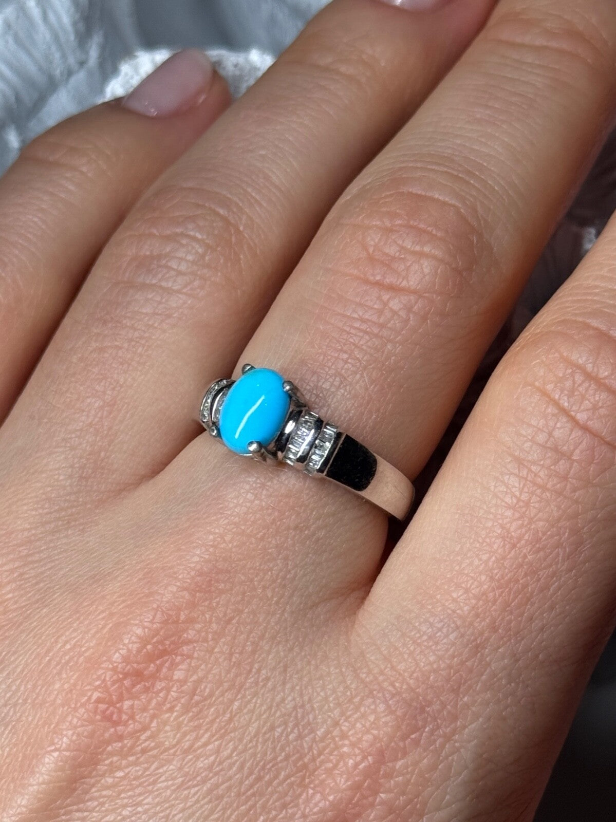 925 Sterling Silver Larimar & Beryl Ring Size 7.5