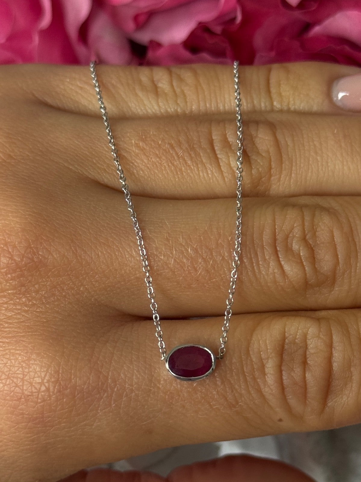 925 Sterling Silver Ruby Necklace Length 16 inch