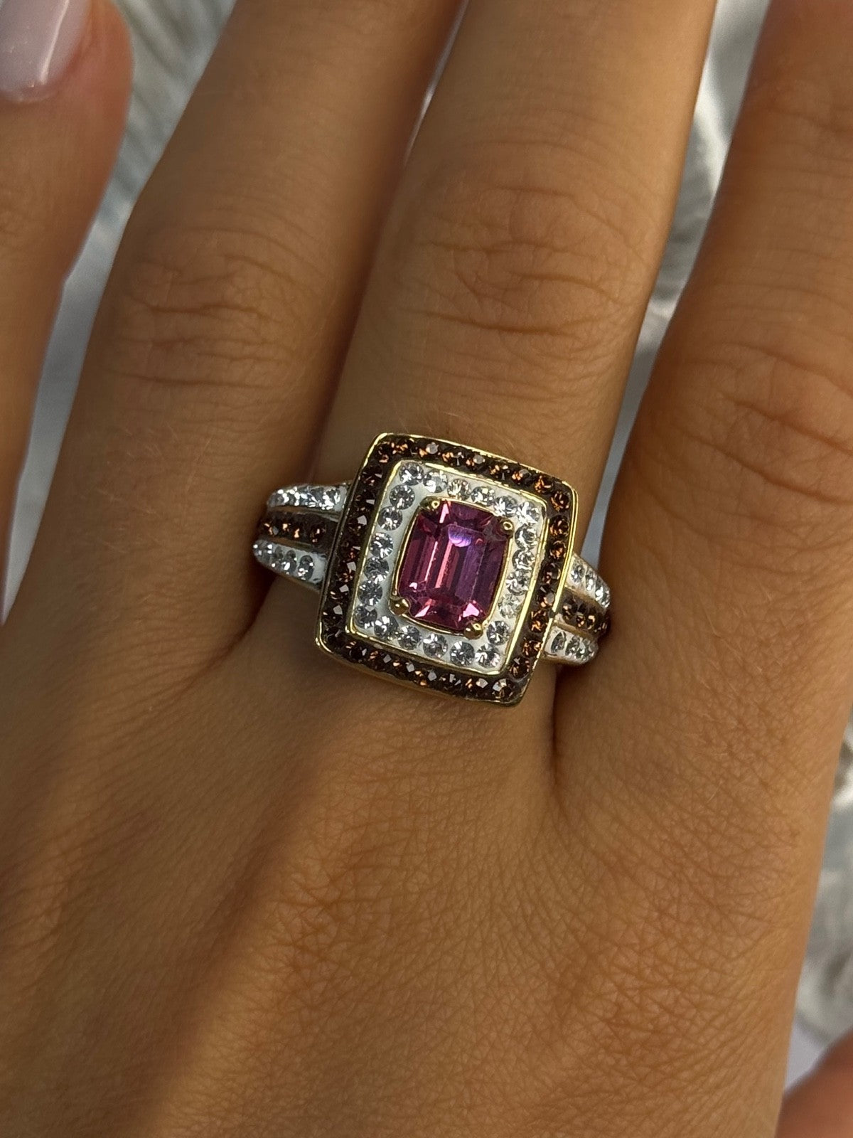 Seta 925 Sterling Silver Gold Plated Spinel Ring Size 10