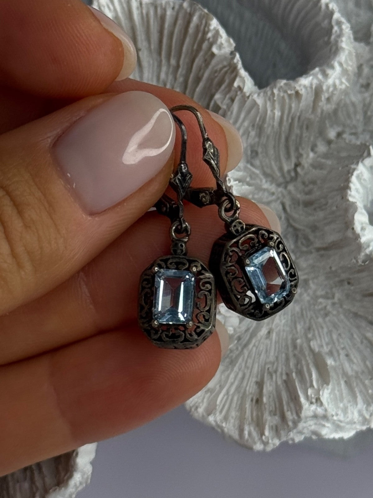 Vintage 925 Sterling Silver Blue Topaz Earrings Length 1.30 Inch