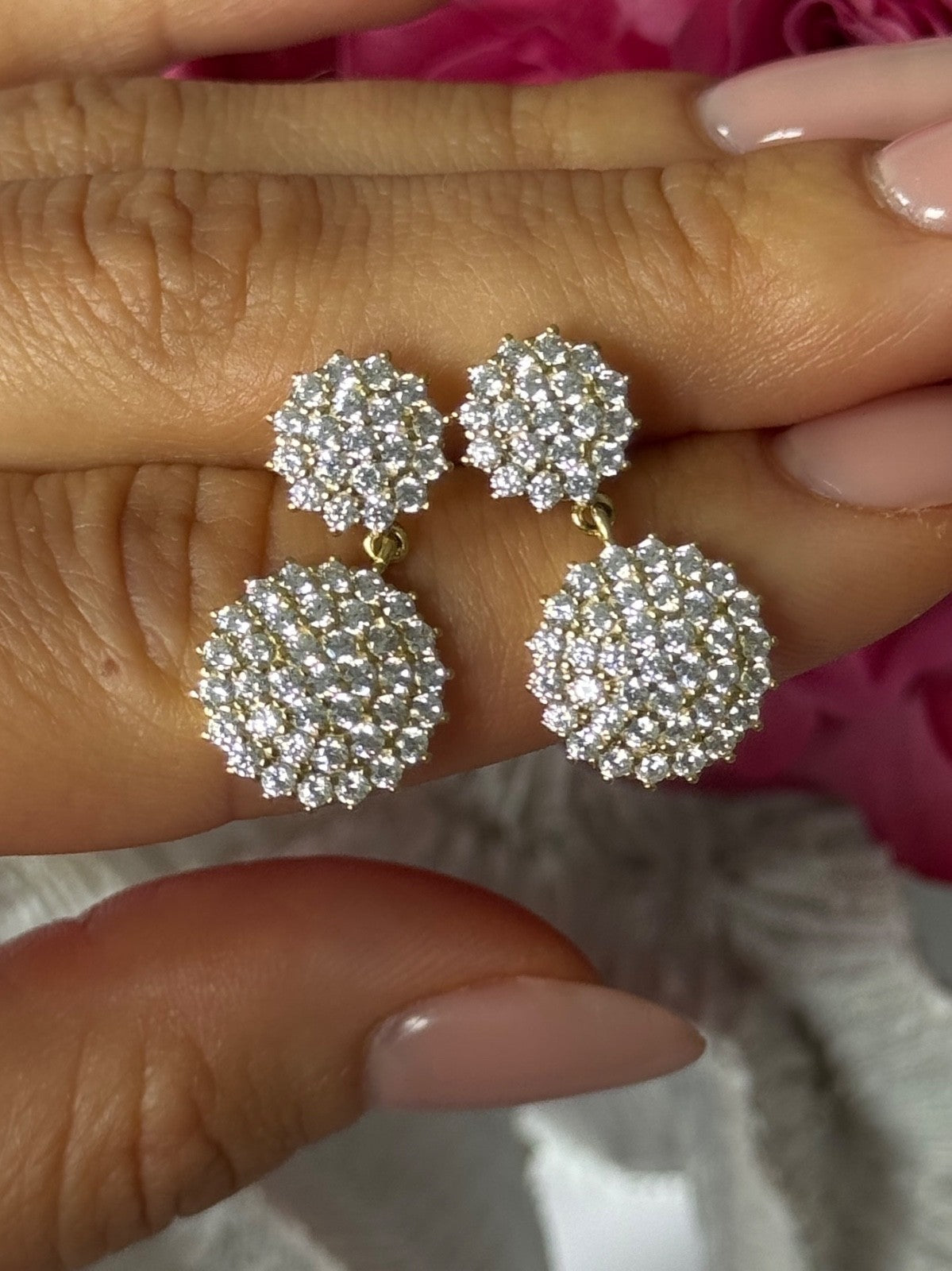 925 Sterling Gold Plated Cz Silver Earrings Length 1 inch