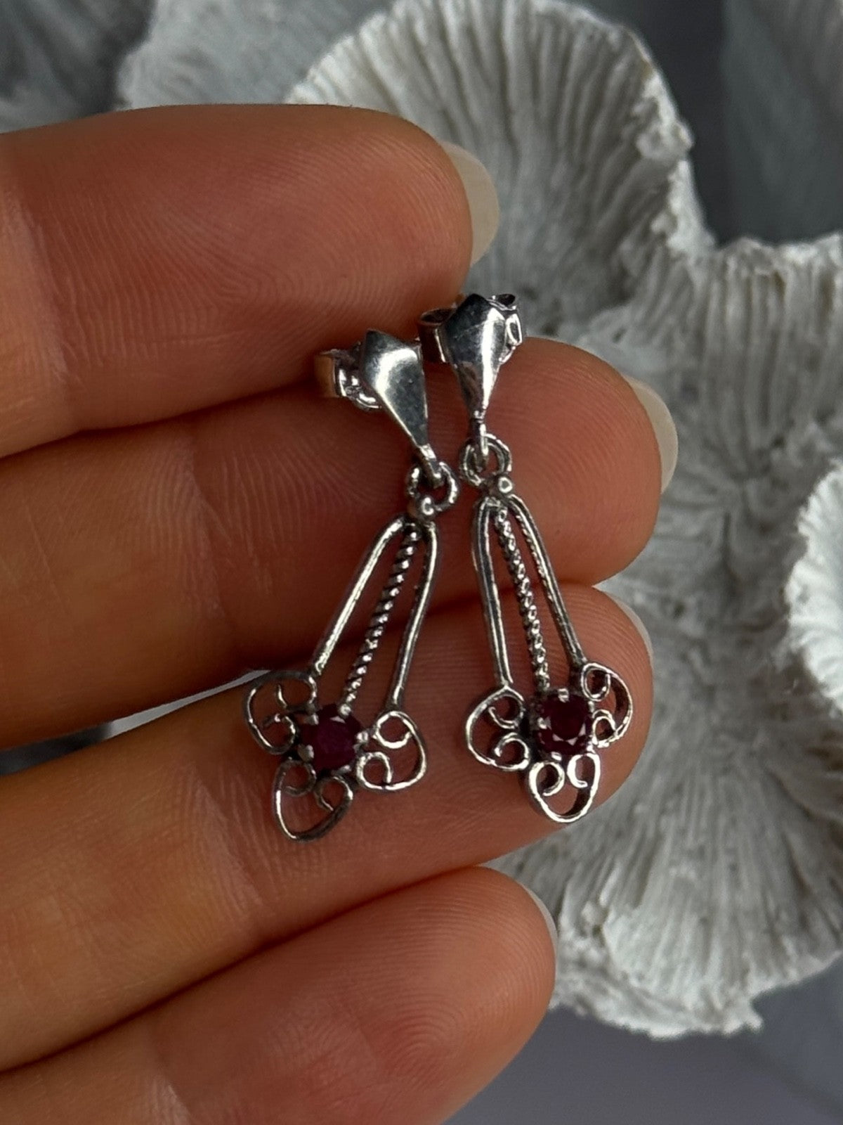 925 Sterling Silver Ruby Earrings Length 1.20 Inch