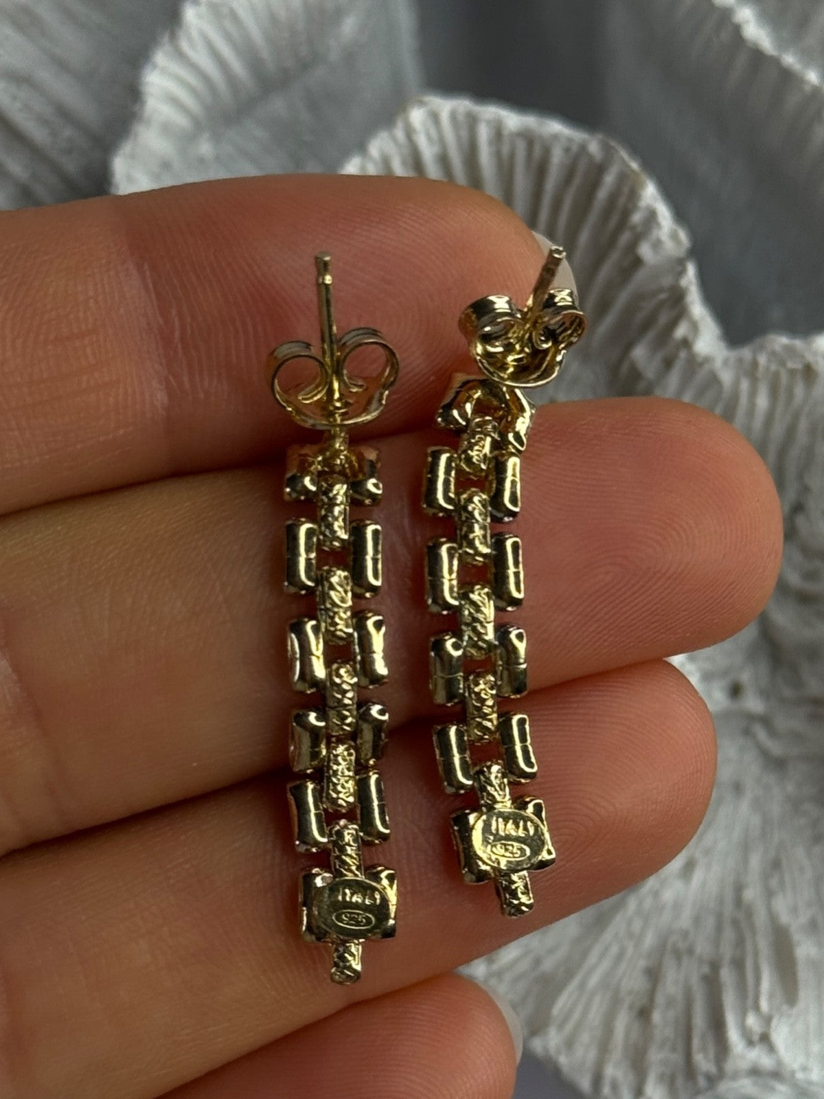 Italy Milor 925 Sterling Silver Gold Plated Earrings Length 1.40 Inch