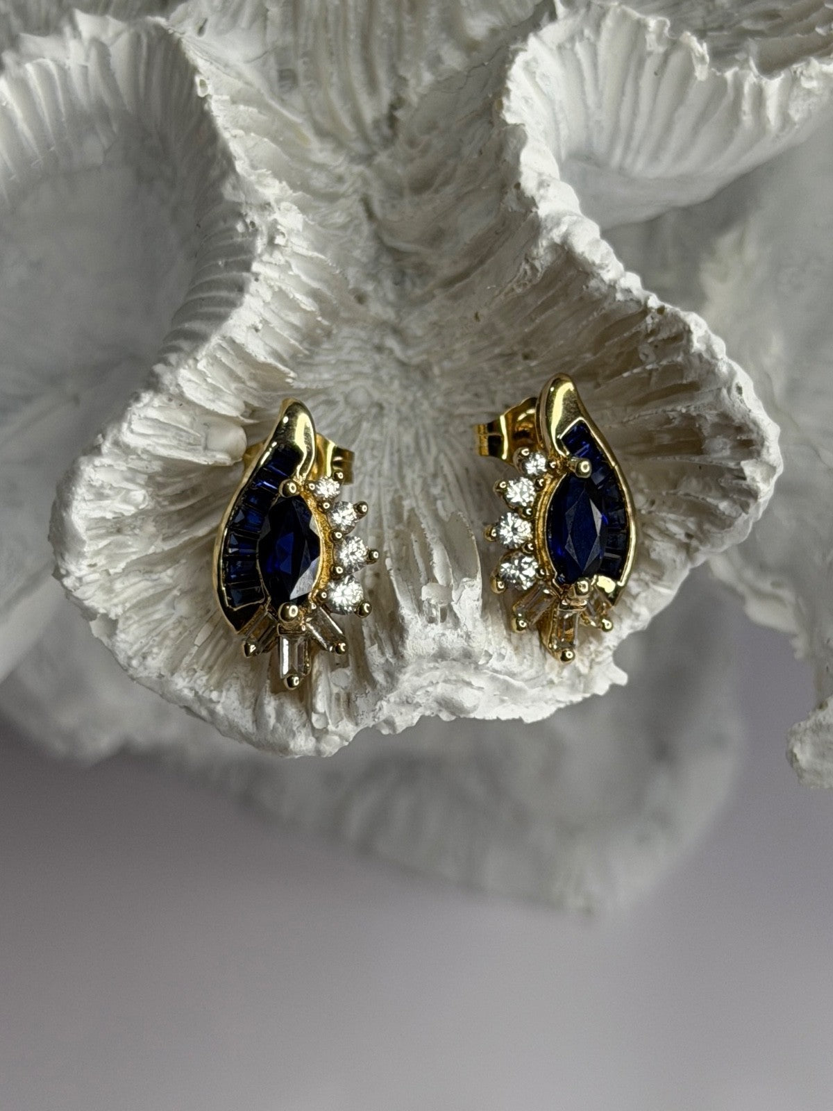 925 Sterling Silver Gold Plated Blue & White Sapphire Earrings