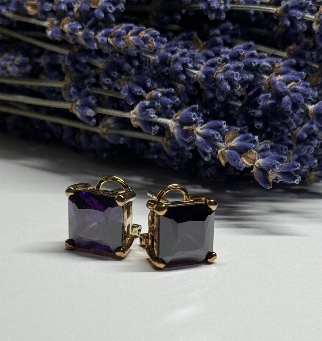925 Sterling Silver Gold Plated Amethyst Earrings
