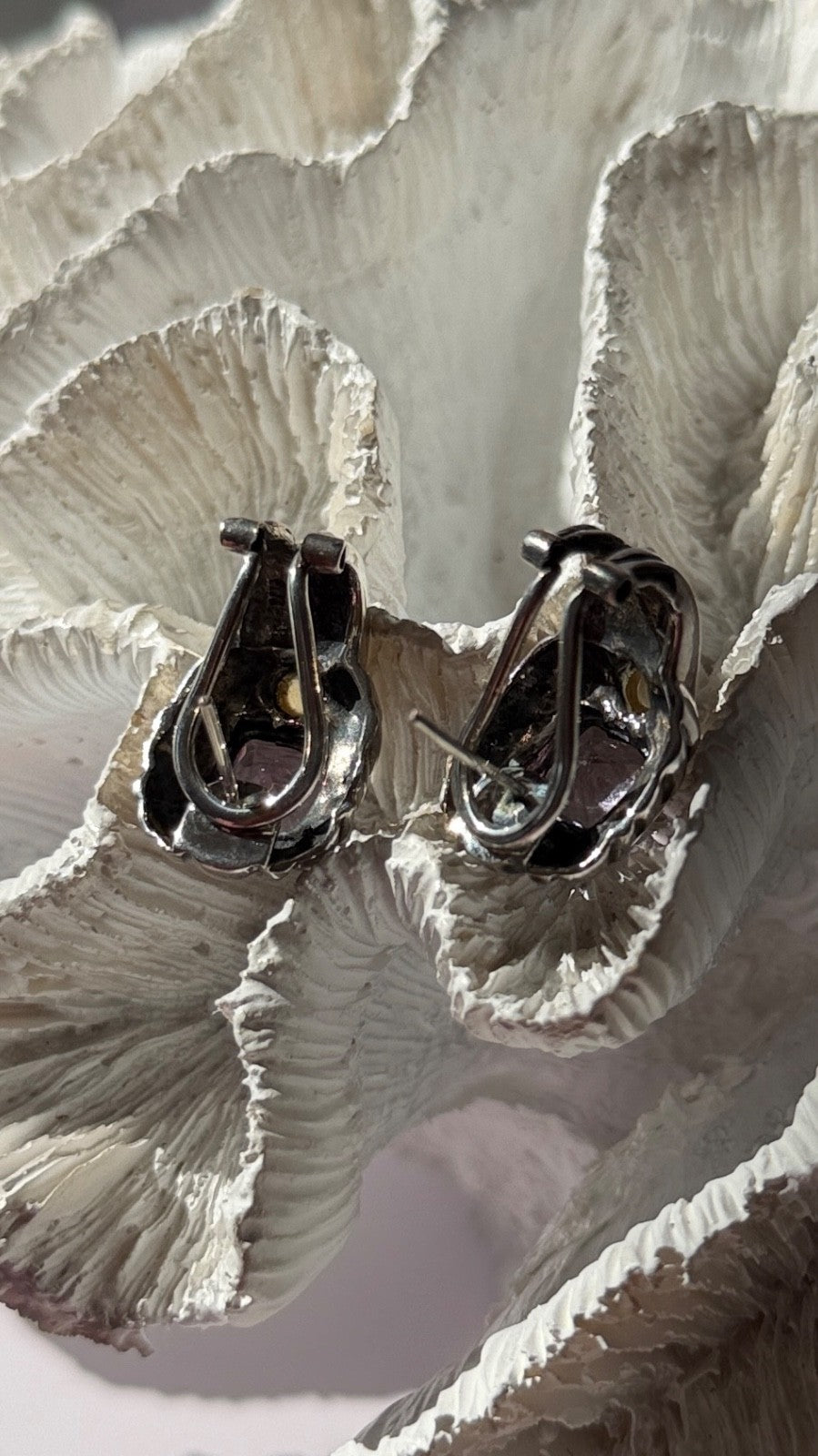925 Sterling Silver Amethyst & Amber Clip Earrings