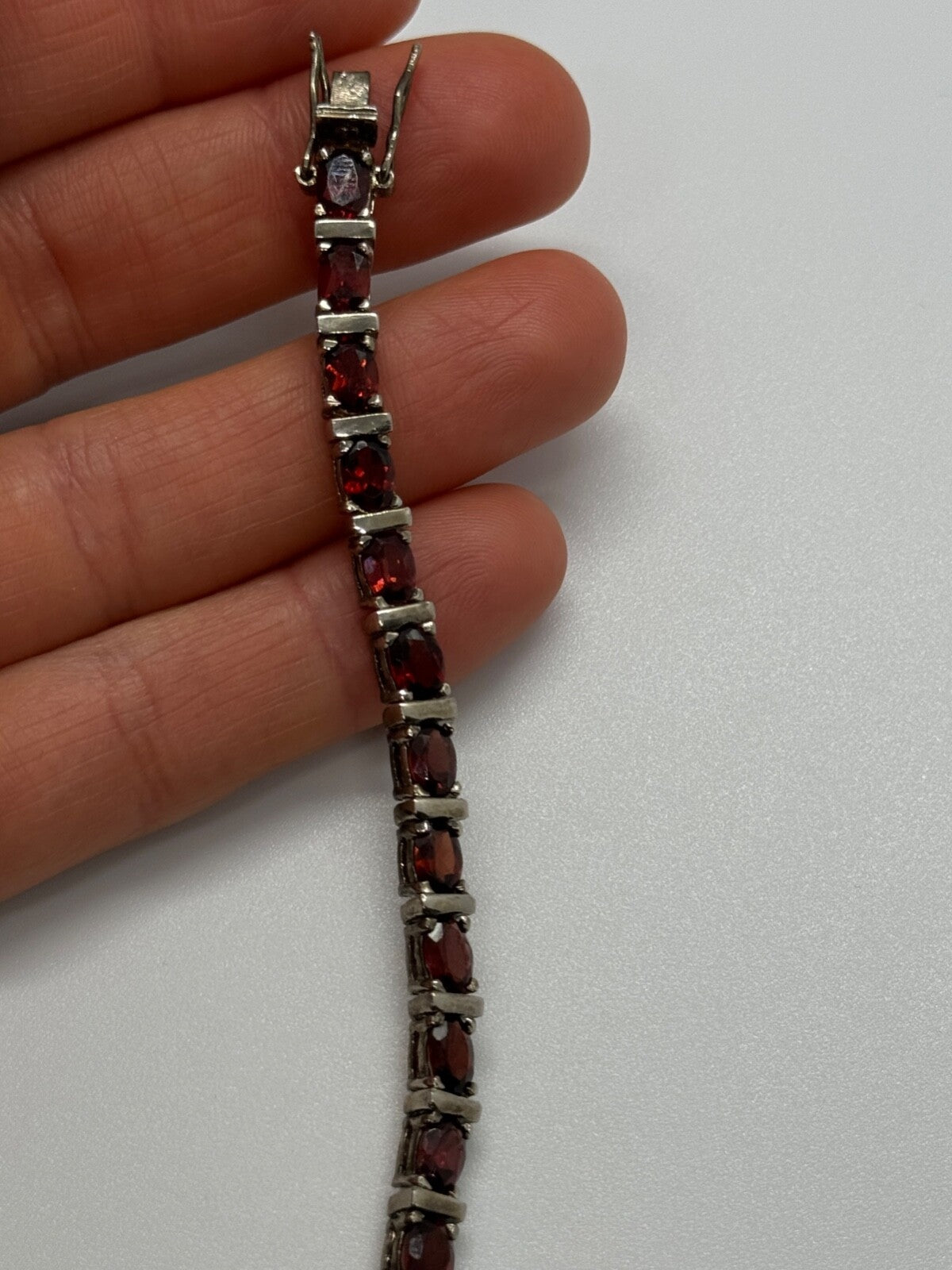 925 Sterling Silver Garnet Bracelet