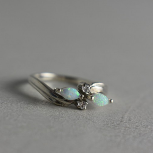 925 Sterling Silver Opal & CZ Ring Size 6.5