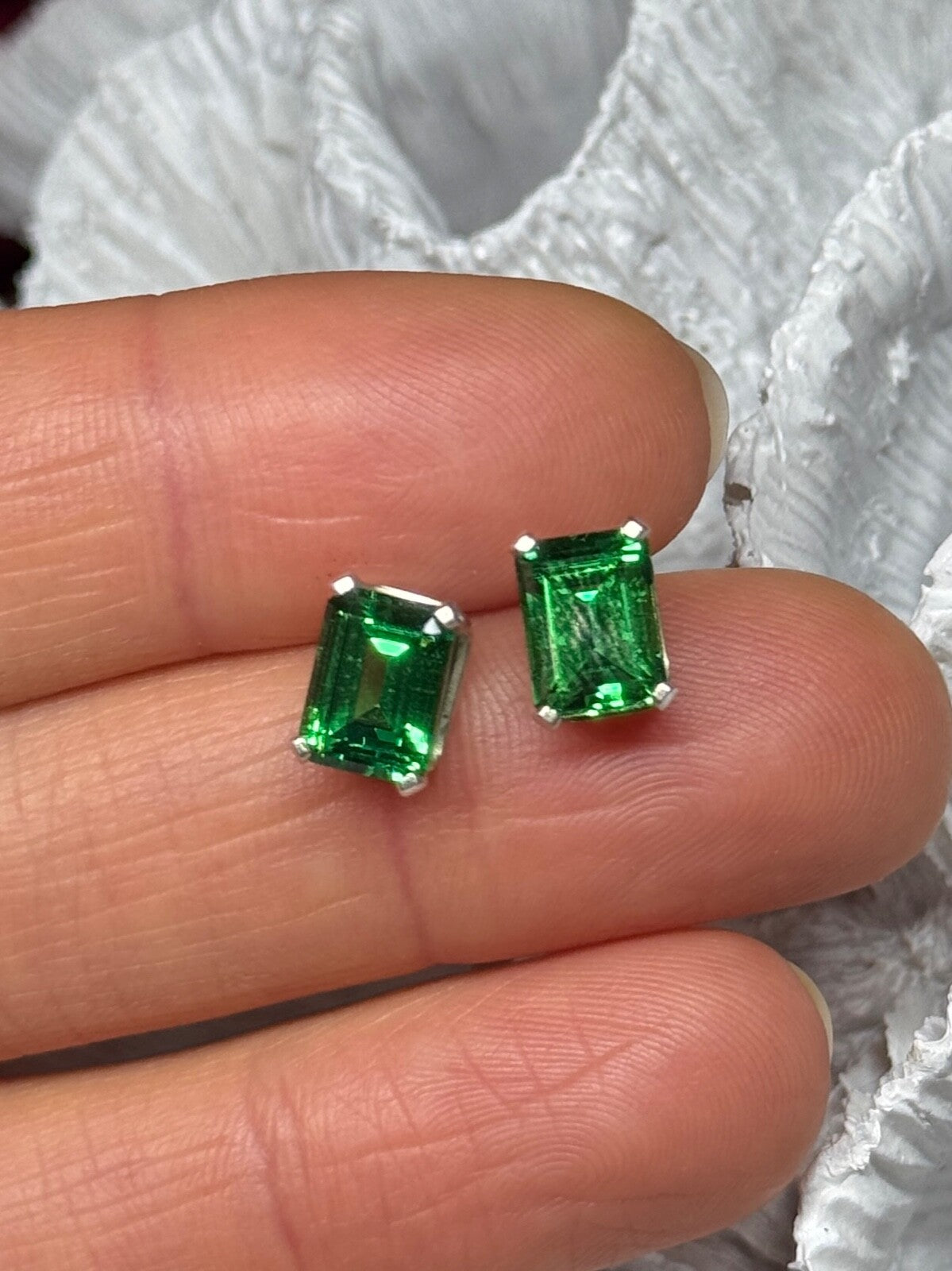 925 Sterling Silver Green Peridot Earrings Length 8 Mm