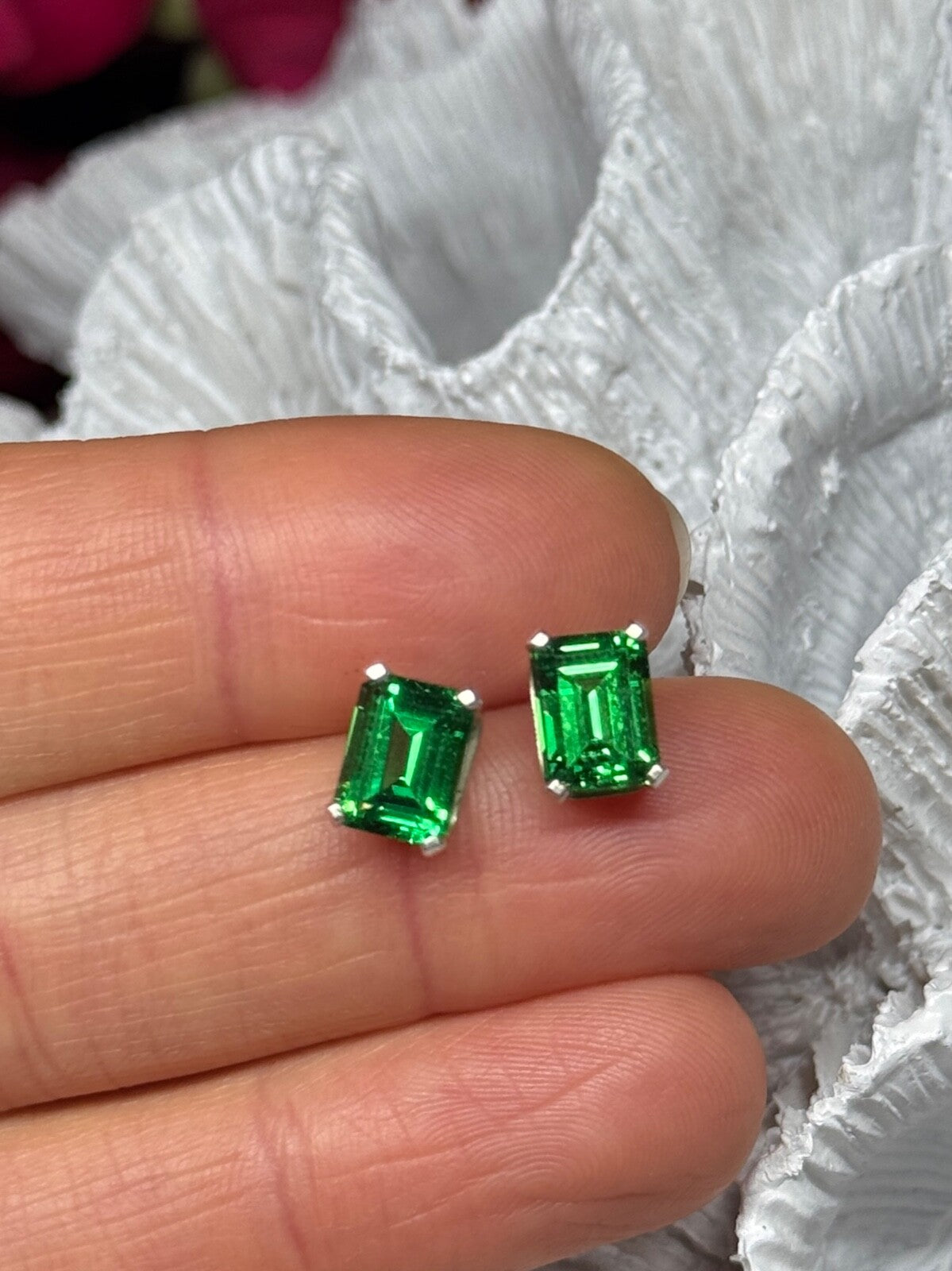 925 Sterling Silver Green Peridot Earrings Length 8 Mm