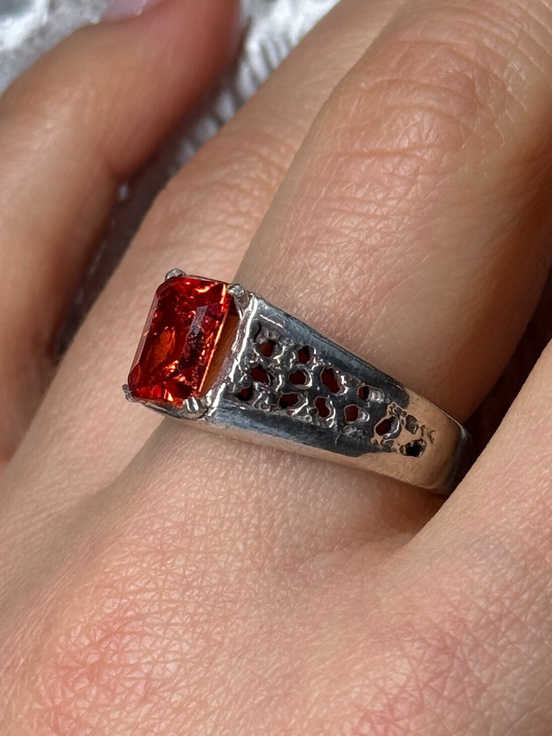925 Sterling Silver Orange Citrine Men'S Ring Size 9