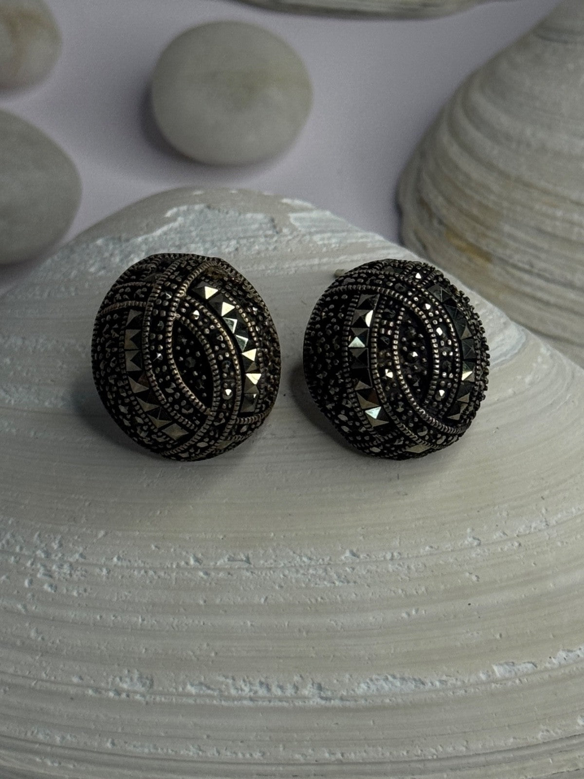 Beautiful Design 925 Sterling Silver Marcasite Earrings Length 0.7 Inch