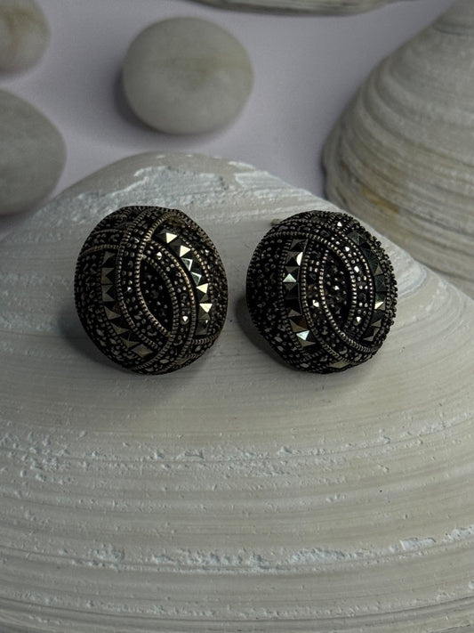 Beautiful Design 925 Sterling Silver Marcasite Earrings Length 0.7 Inch
