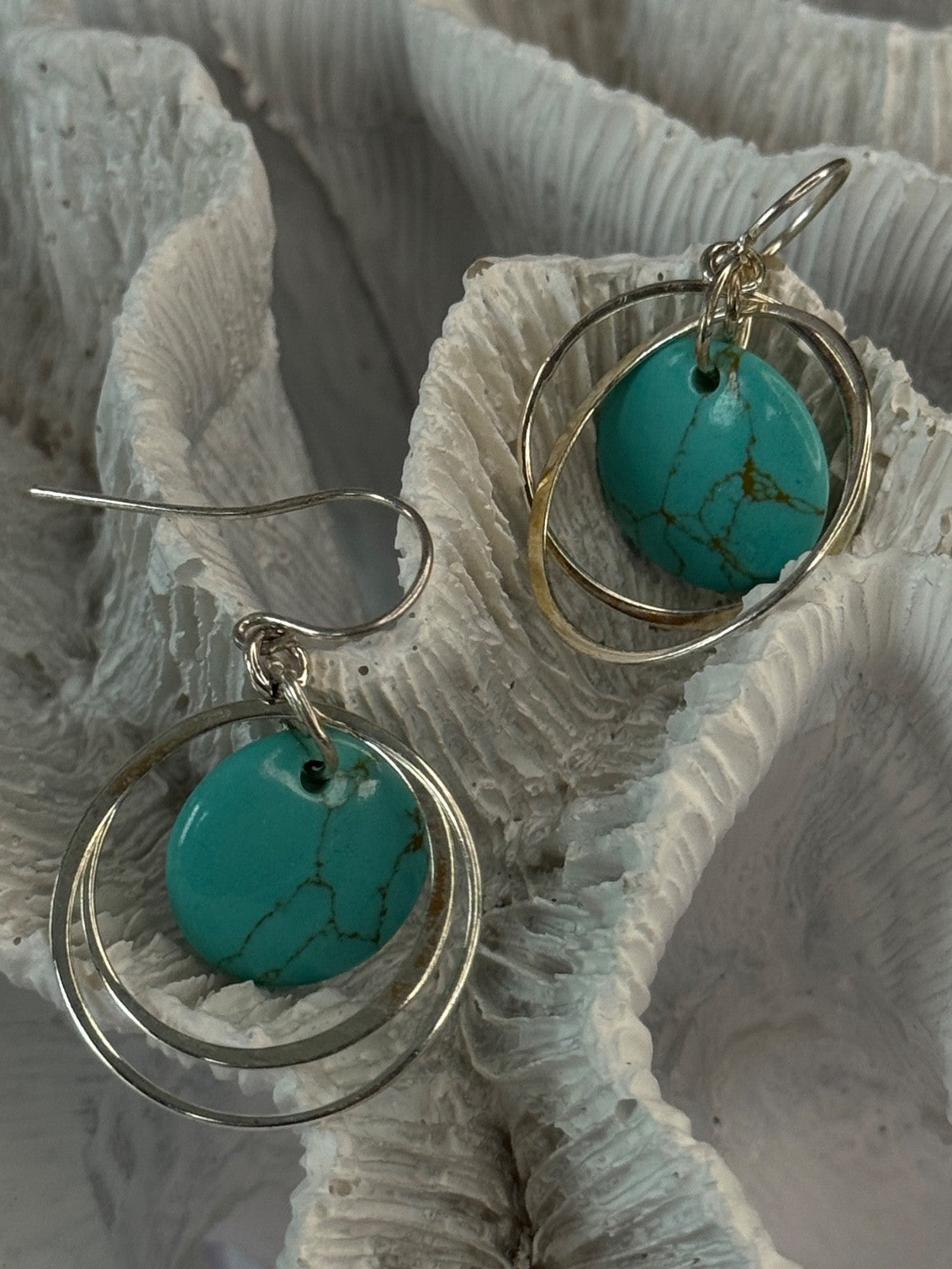 925 Sterling Silver Turquoise Earrings Length 1.60 Inch