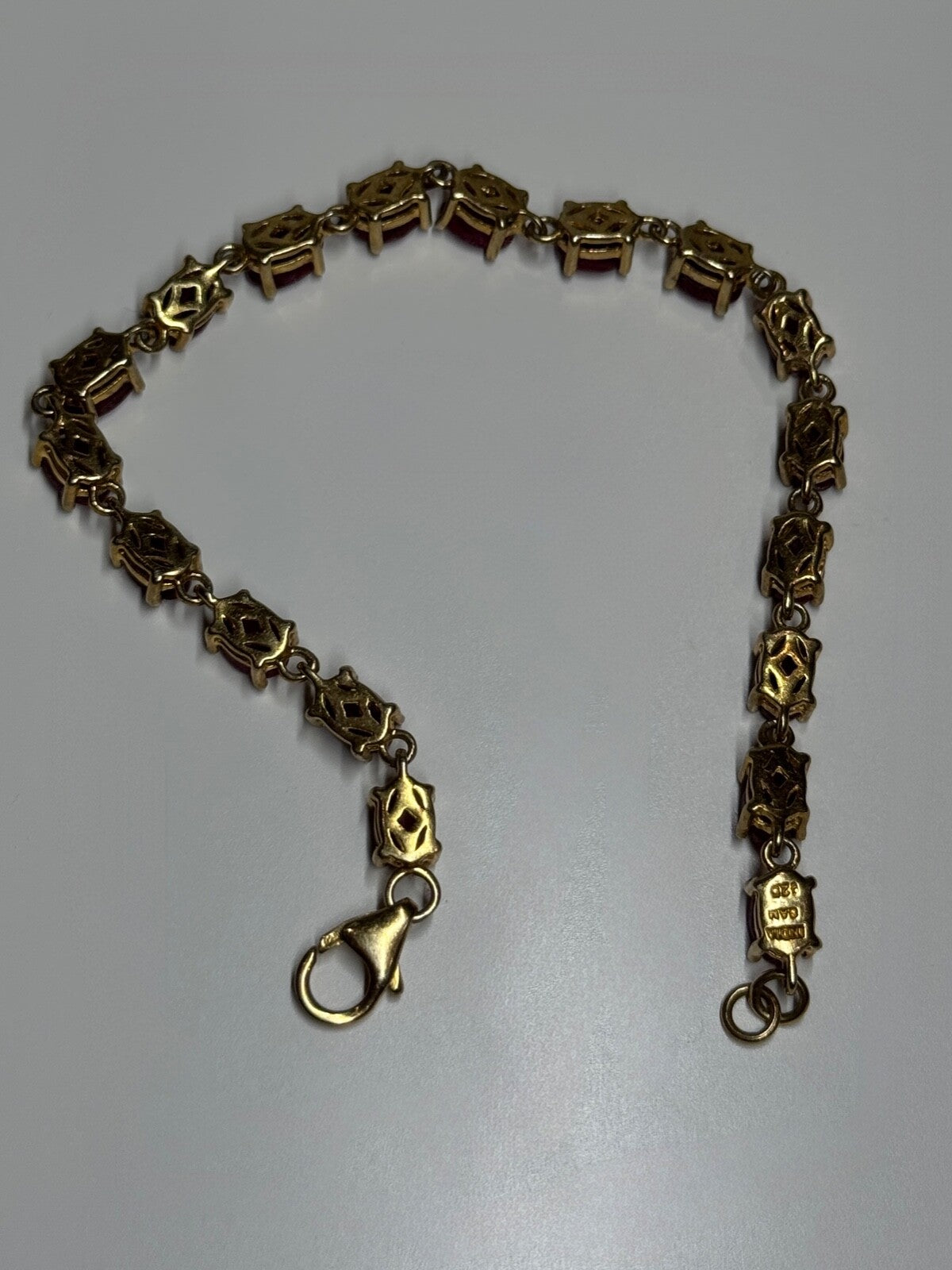 925 Sterling Silver Gold Plated Ruby Bracelet Length 7 Inch