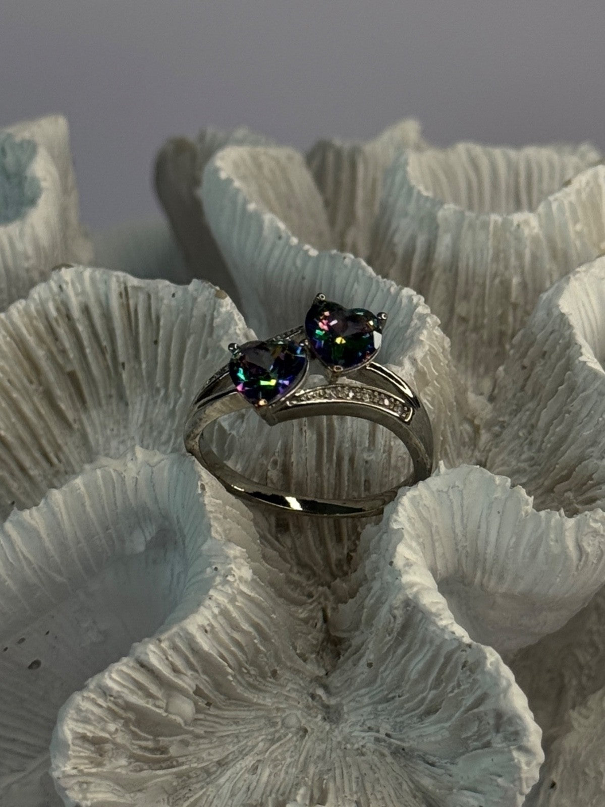 925 Sterling Silver Alexandrite Heart & Beryl Ring Size 10