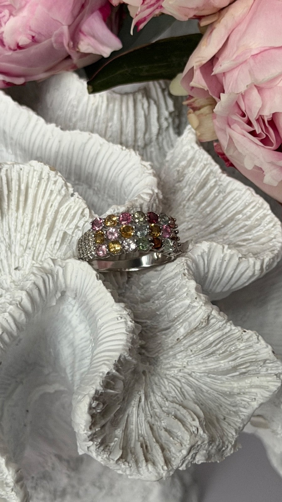 925 Sterling Silver Multi Color Spinel Ring Size 6