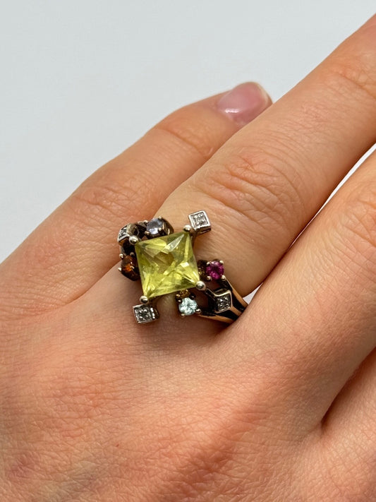 925 Sterling Silver SLV Tourmalines & Diamonds Ring Size 5.5
