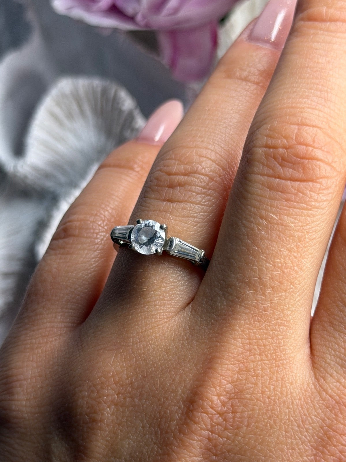 925 Sterling Silver White Spinel Ring Size 7