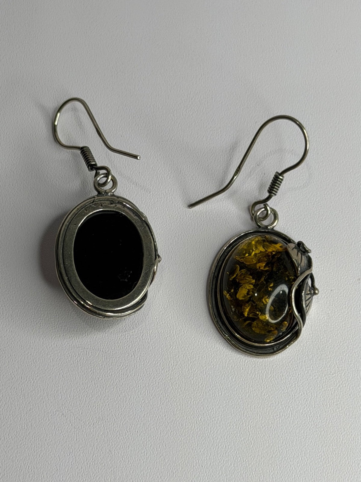 Vintage 925 Sterling Silver Amber Earrings