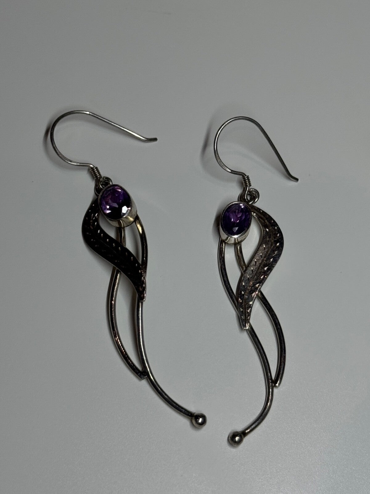 925 Sterling Silver Amethyst Earrings Length 2.6 Inch