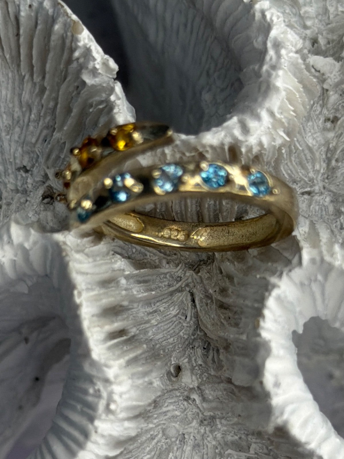 925 Sterling Silver Citrine & Topaz Ring Size 8