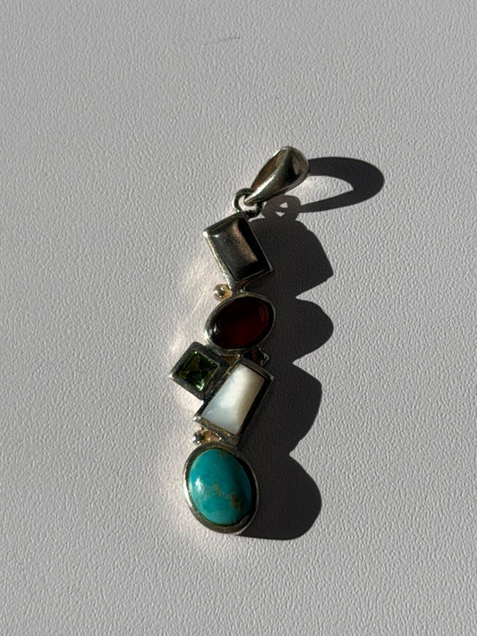 925 Sterling Silver Multi Color Gemstones Pendant