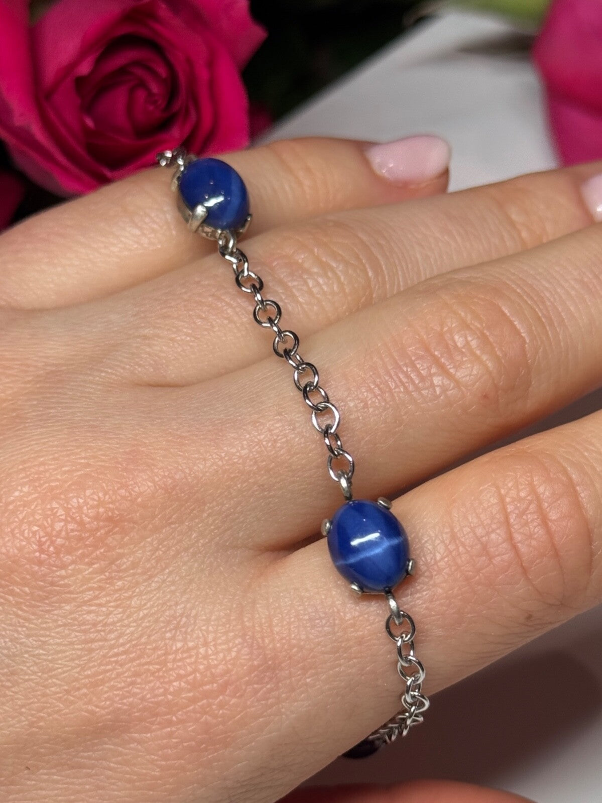 925 Sterling Silver Star Sapphire Bracelet Length 7.5