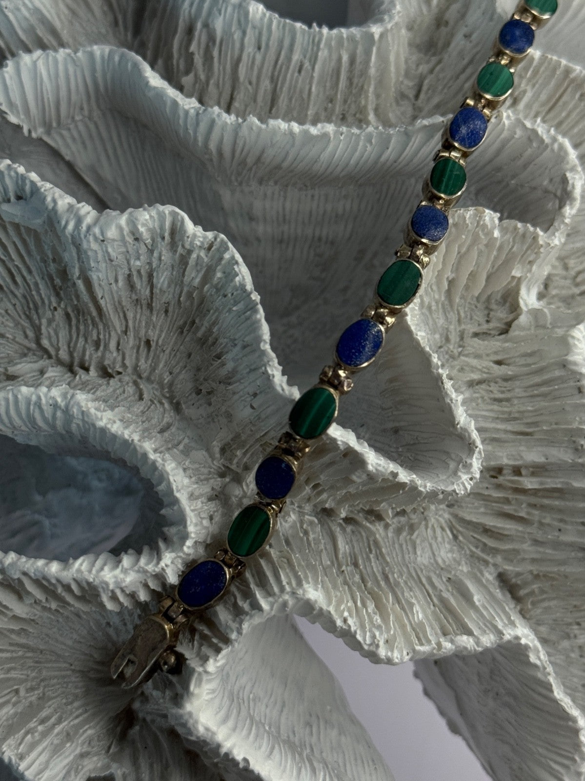 925 Sterling Silver Malachite & Sodalite Bracelet Length 7
