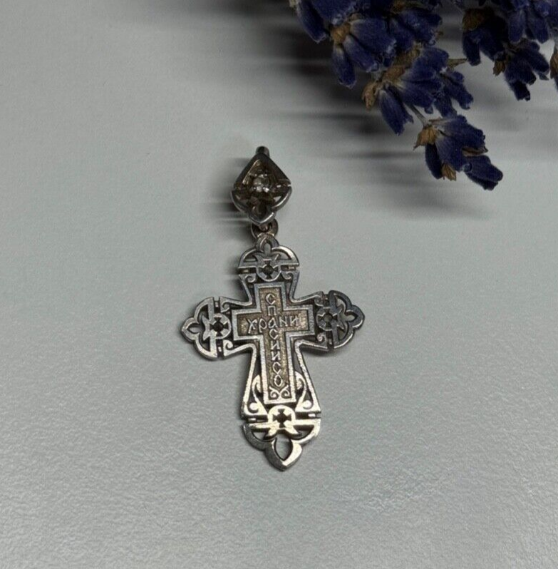 925 Sterling Silver CZ Cross Length 40 Mm