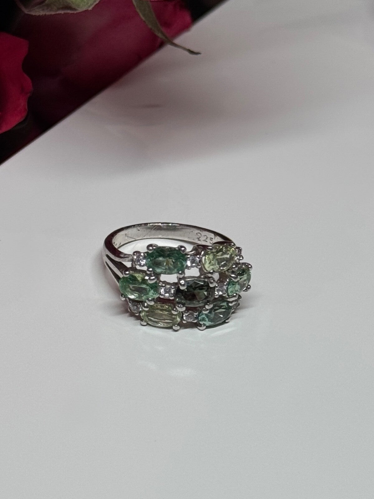 925 Sterling Silver Spinel & CZ Ring Size 6